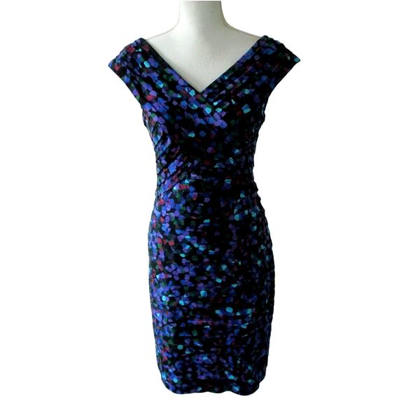 London Times Women's Multi Color Sleeveless Lined Stretch Zip Back Dress Size 8 - Picture 1 of 9